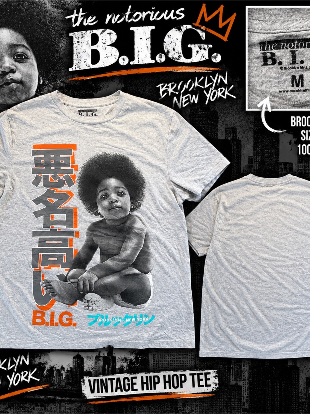 The Notorious B.I.G. Biggie Smalls Baby Brooklyn Mint T Gray Medium Hip Hop